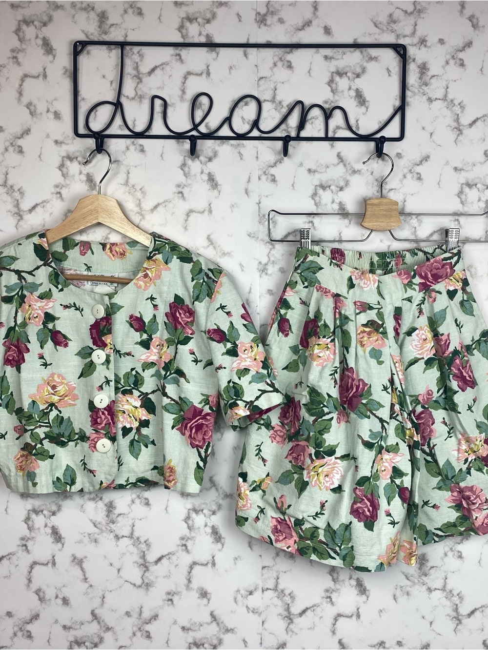 Vintage Enchante Mint Floral Two-Piece Set